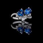 18K Solid Gold 3.22 Carat Heart Blue Sapphire and White Lab Grown Diamond Cocktail Ring - Detail