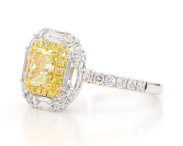 18K Solid Gold 1.97 Carat Radiant Yellow Lab Grown Diamond Cocktail Ring - Side View | Riyanika Jewels