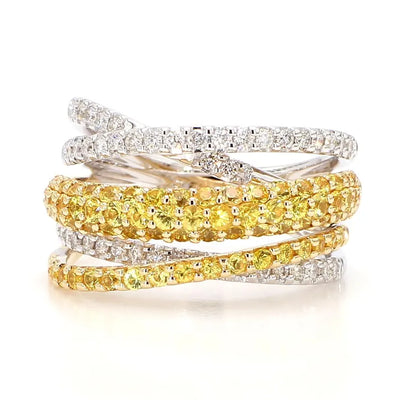 18K Solid Gold Yellow Round Sapphire & Lab Grown Diamond 1.86 Carat Cocktail Ring | Riyanika Jewels