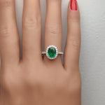 18K Solid Gold Oval Emerald & Lab Grown White Diamond 2.46 Carat Cocktail Ring - Close Up