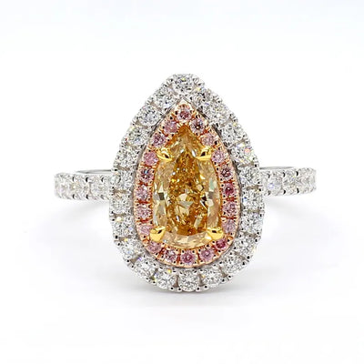 1.8ct Fancy Yellow Diamond Pear Cut Cocktail Ring in 18K Solid Gold | Riyanika