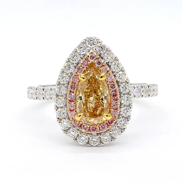 1.8ct Fancy Yellow Diamond Pear Cut Cocktail Ring in 18K Solid Gold | Riyanika