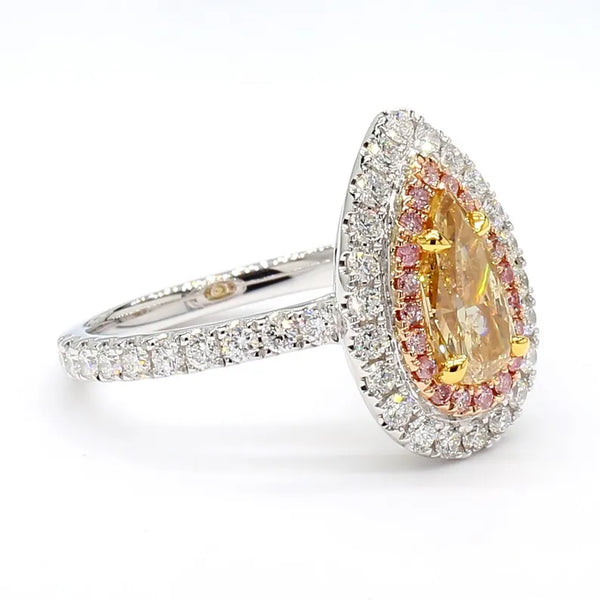 1.8ct Fancy Yellow Diamond Pear Cut Cocktail Ring in 18K Solid Gold | Riyanika