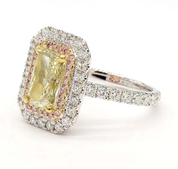 18K Solid Gold IGI Certified Lab Grown Yellow Radiant Diamond 3.16 Carat CTW Cocktail Ring - Side View | Riyanika Jewels