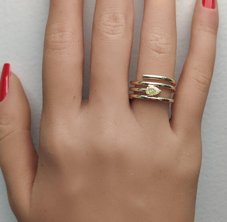 0.5ct Fancy Yellow Diamond Pear Cut Cocktail Ring in 18K Solid Gold | Riyanika