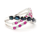 18K Solid Gold Oval Sapphire, Ruby & Lab Grown Diamond 2.84 Carat Cocktail Band - Close Up