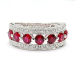 18K Solid Gold Red Round Ruby & Lab Grown Diamond 1.69 Carat Cocktail Band - Detail
