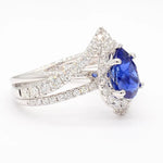 18K Solid Gold Blue Pear Sapphire & Lab Grown White Diamond 2.76 Carat Cocktail Ring - Close Up