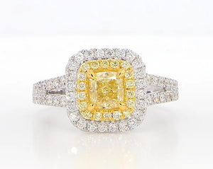 14K 1.42ct Lab Grown Yellow Diamond Cushion Cut Cocktail Ring