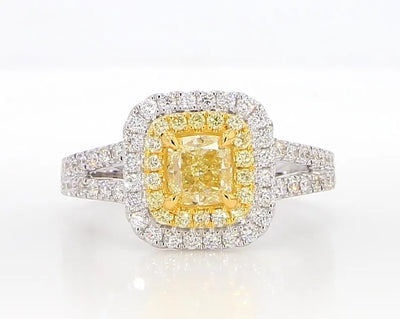 18K Solid Gold Cushion Lab Grown Yellow Diamond 1.42 Carat Cocktail Ring | Riyanika Jewels