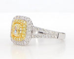 18K Solid Gold Cushion Lab Grown Yellow Diamond 1.42 Carat Cocktail Ring - Side View