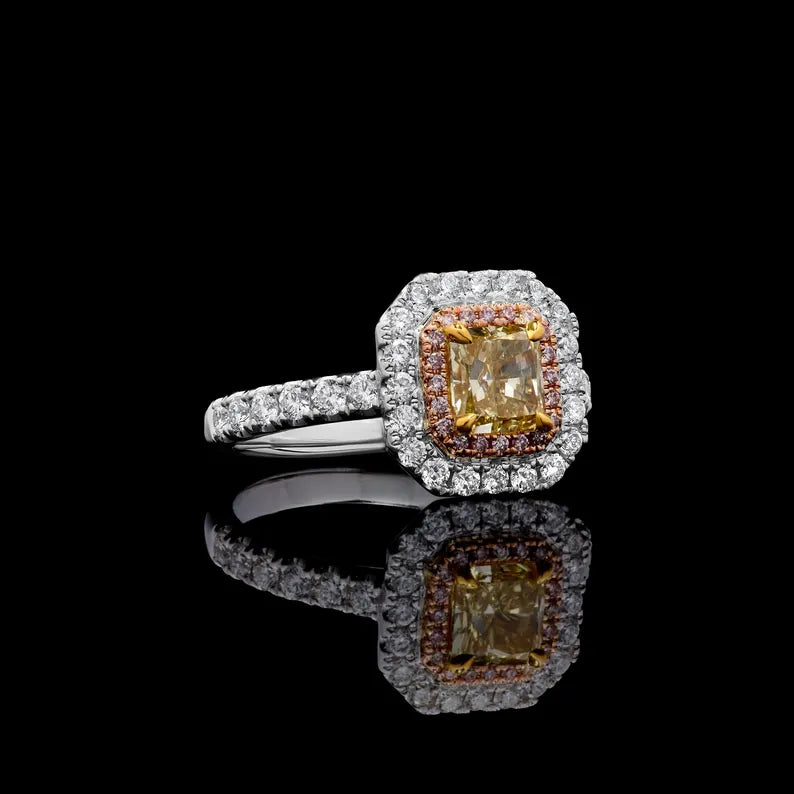 14K 1.61ct Lab Grown Yellow Diamond Radiant Cut Cocktail Ring