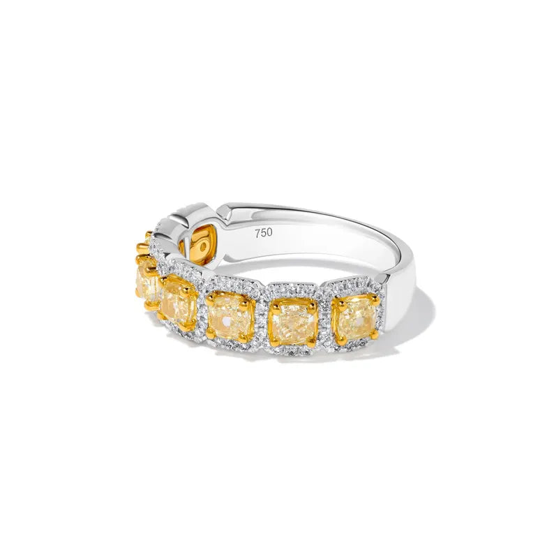 18K Solid Gold Cushion Lab Grown Yellow Diamond 1.80 Carat Cocktail Ring - Side View