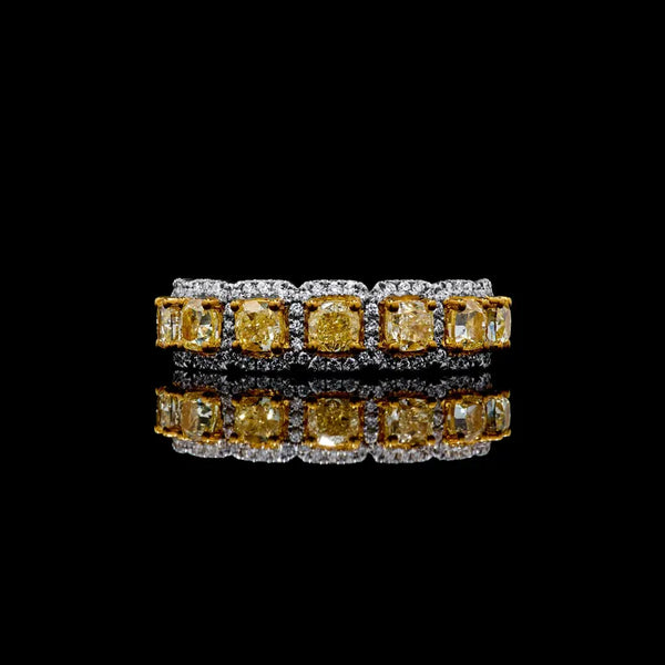 1.8ct Fancy Yellow Diamond Cushion Cut Cocktail Ring in 18K Solid Gold | Riyanika