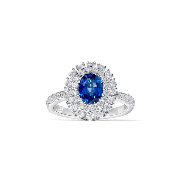 18K Solid Gold Blue Oval Sapphire & Lab Grown Diamond 1.85 Carat Cocktail Ring | Riyanika Jewels