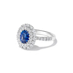 18K Solid Gold Blue Oval Sapphire & Lab Grown Diamond 1.85 Carat Cocktail Ring - Side View