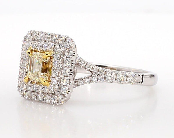 18K Solid Gold Emerald Lab Grown Yellow Diamond 1.24 Carat Cocktail Ring - Side View | Riyanika Jewels