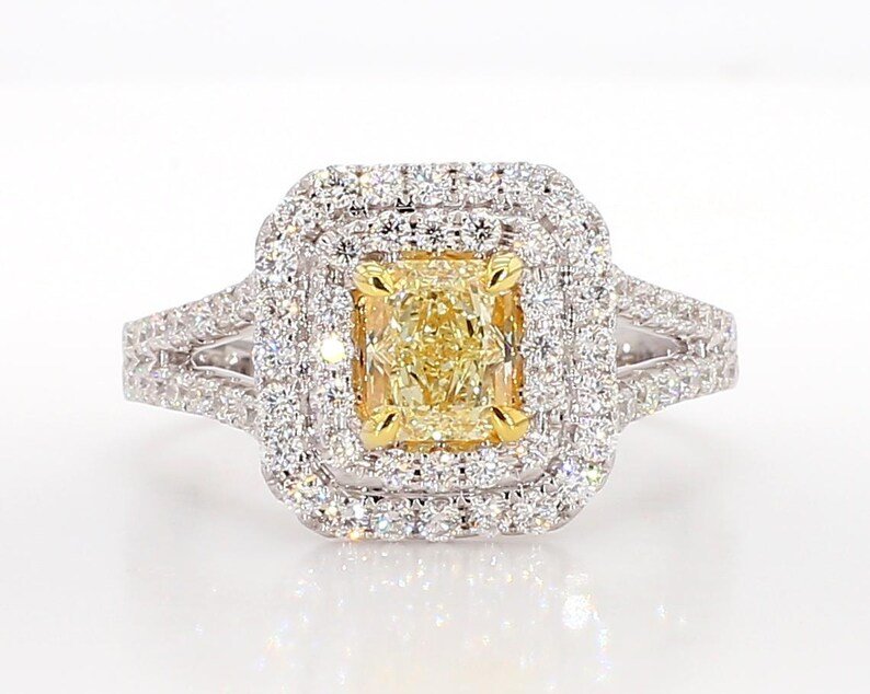 14K 1.5ct Lab Grown Yellow Diamond Radiant Cut Cocktail Ring