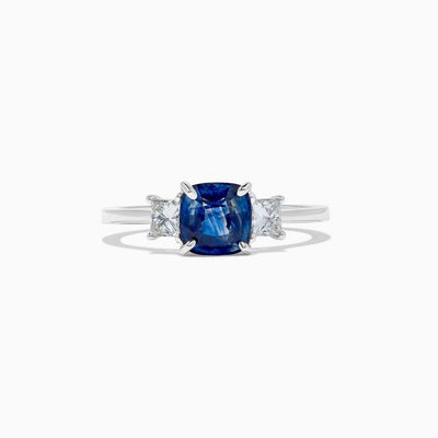 18K Solid Gold 2.07 Carat Cushion Blue Sapphire and White Lab Grown Diamond Cocktail Ring