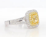 18K Solid Gold Cushion Lab Grown Yellow Diamond 1.42 Carat Cocktail Ring - Close Up
