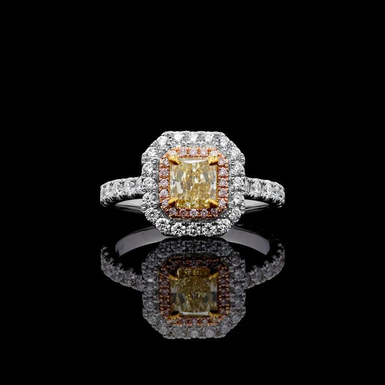 14K 1.61ct Lab Grown Yellow Diamond Radiant Cut Cocktail Ring