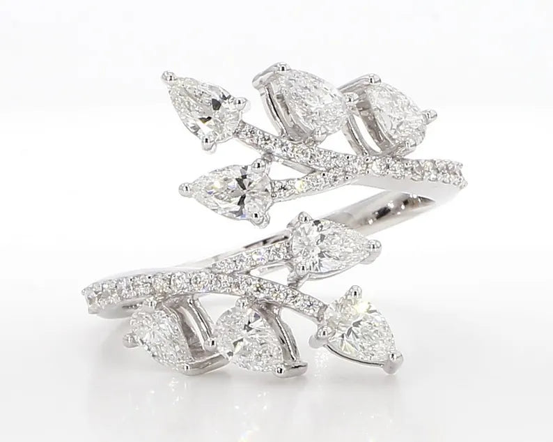 18K Solid Gold Pear Lab Grown Diamond 1.27 Carat Cocktail Ring - Detail | Riyanika Jewels