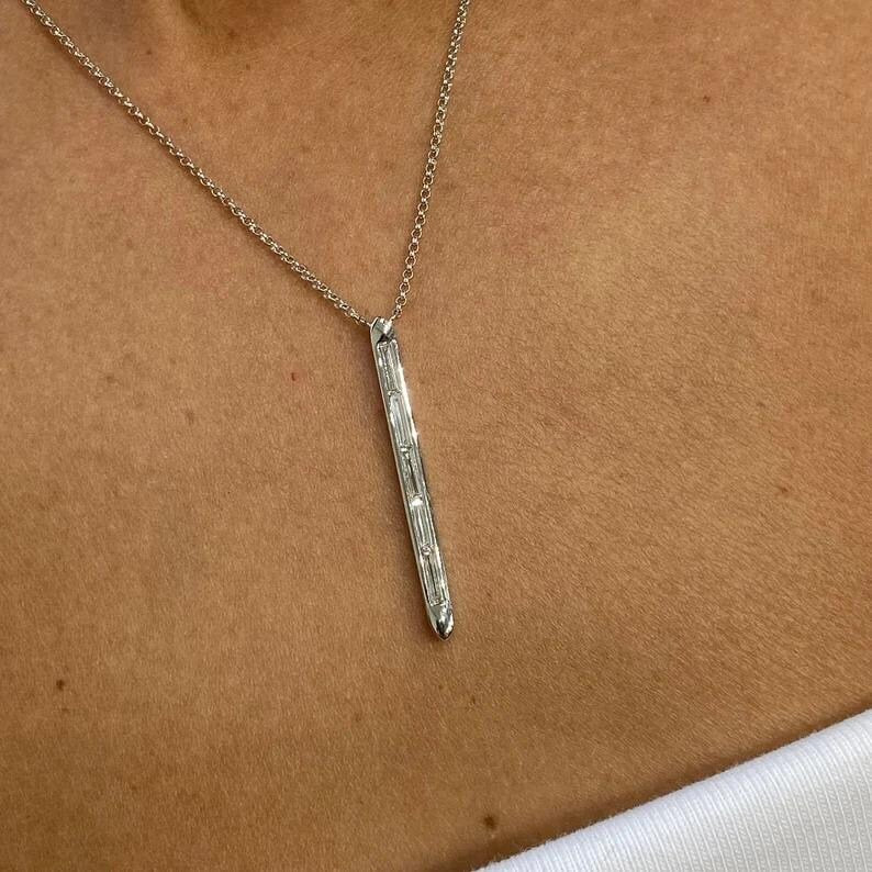 14K 0.33ct Lab Grown Diamond Baguette Cut Bezel Pendant