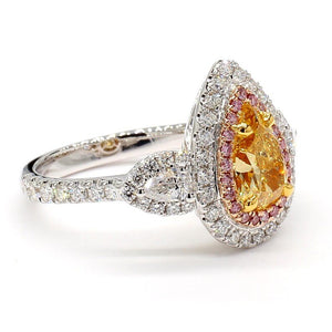 18K Solid Gold IGI Certified Lab Grown Yellow Pear Diamond 2.00 Carat CTW Cocktail Ring | Riyanika Jewels