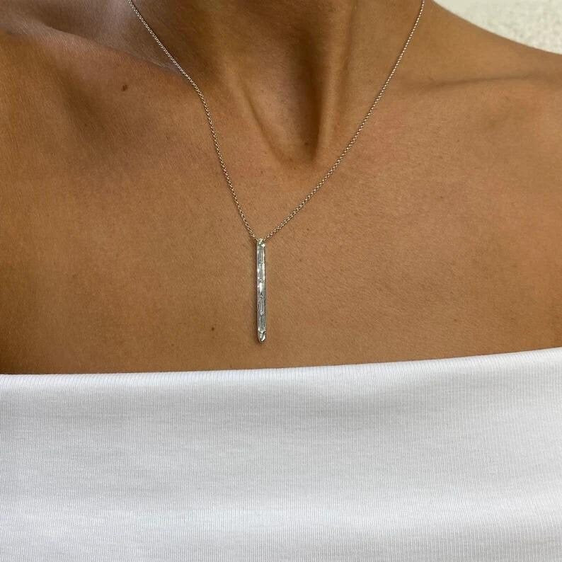 14K Lab Grown Diamond Baguette Cut Pendant Necklace
