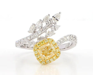 14K 1.59ct Lab Grown Yellow Diamond Cushion Cut Cocktail Ring