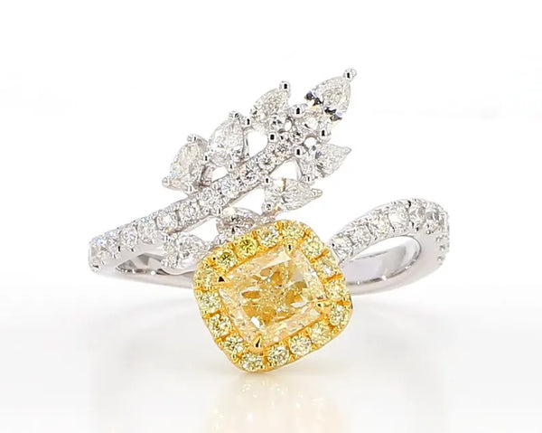 14K 1.59ct Lab Grown Yellow Diamond Cushion Cut Cocktail Ring