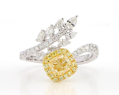 18K Solid Gold Cushion Lab Grown Yellow Diamond 1.59 Carat Cocktail Ring | Riyanika Jewels