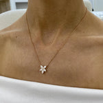 18K Solid Gold Marquise Diamond Cluster Floral Pendant Necklace - Close Up | Riyanika Jewels