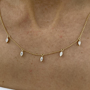 18K Solid Gold Marquise Diamond Chain Necklace | Riyanika Jewels