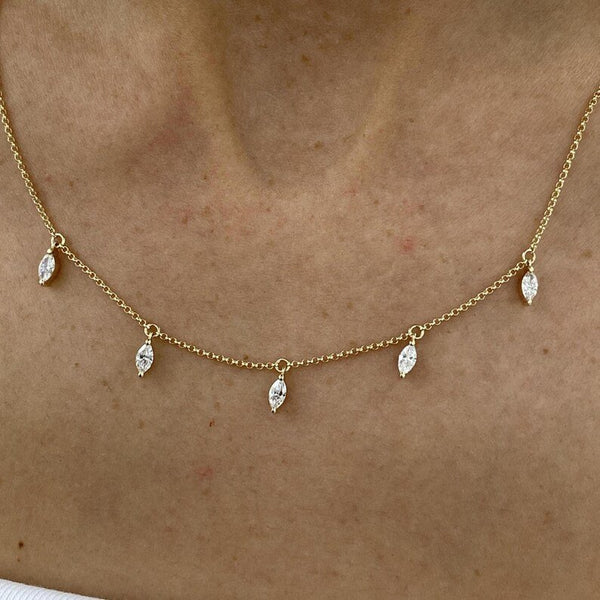 18K Solid Gold Marquise Diamond Chain Necklace | Riyanika Jewels