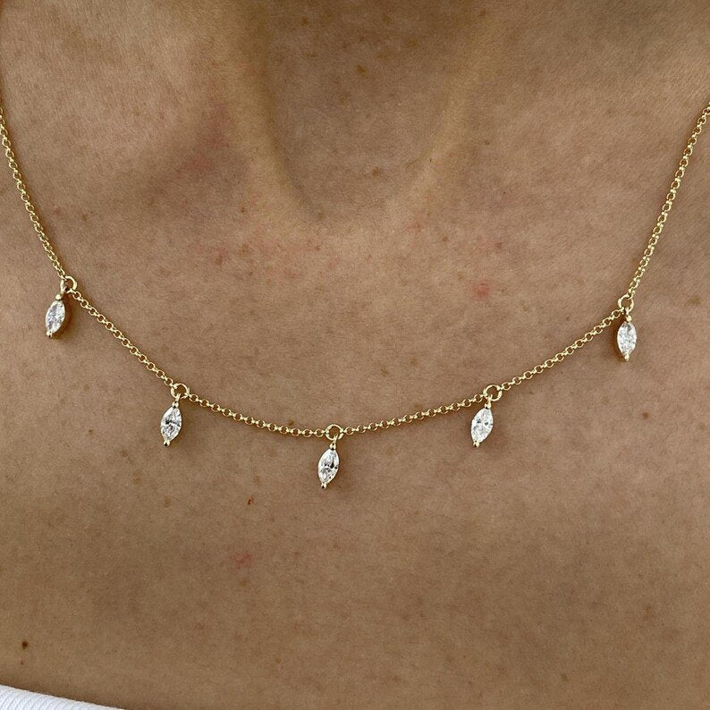 14K Lab Grown Diamond Marquise Cut Chain Necklace