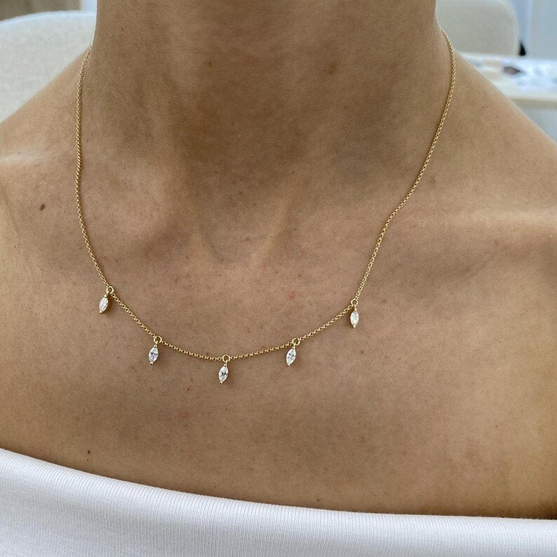 14K Lab Grown Diamond Marquise Cut Chain Necklace