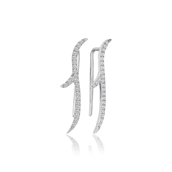 14K Solid Gold Natural Diamond Thorn Tribal Stud Earrings