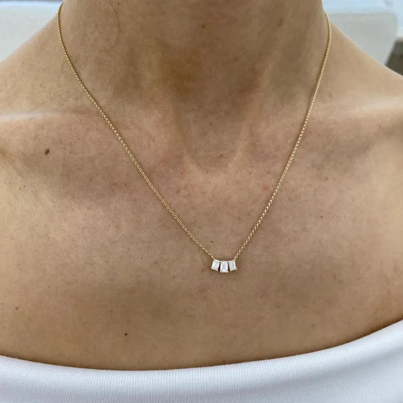 14K Lab Grown Diamond Emerald Cut Chain Necklace