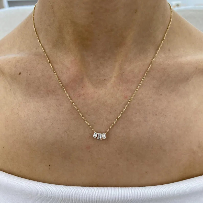 18K Solid Gold Emerald Diamond Chain Necklace - Alternate Angle | Riyanika Jewels
