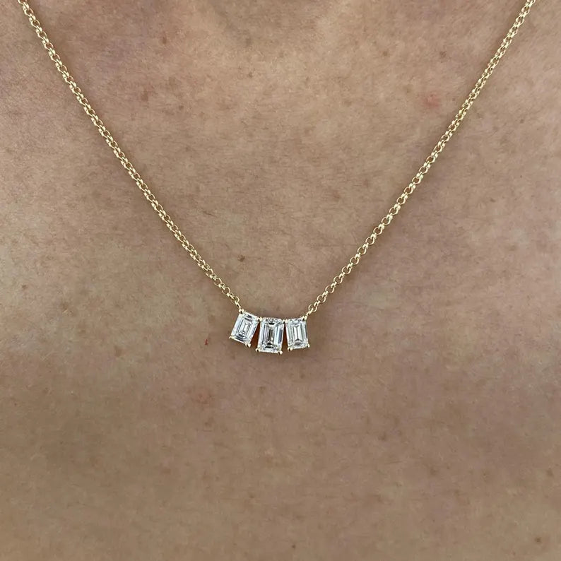 14K Lab Grown Diamond Emerald Cut Chain Necklace