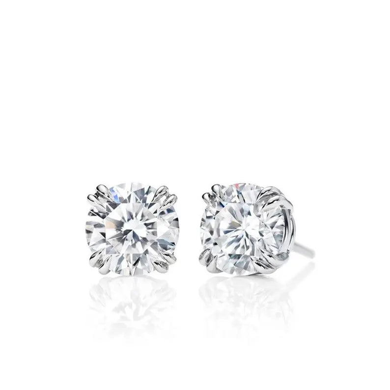 18K Solid Gold 8 Prong Lab Grown Diamond Solitaire Stud Earrings - Side View | Riyanika Jewels