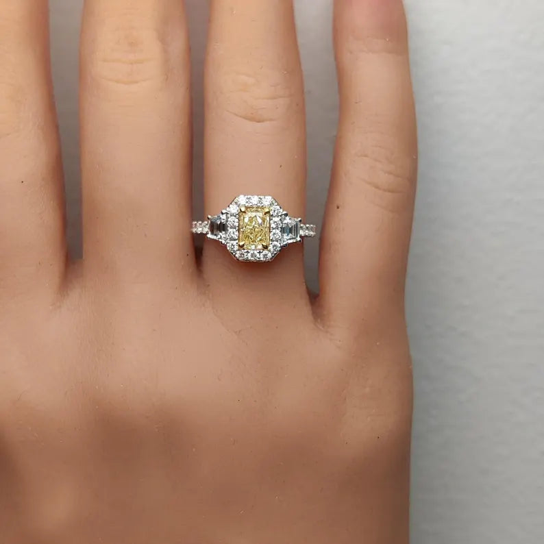 1.98ct Fancy Yellow Diamond Radiant Cut Cocktail Ring in 18K Solid Gold | Riyanika