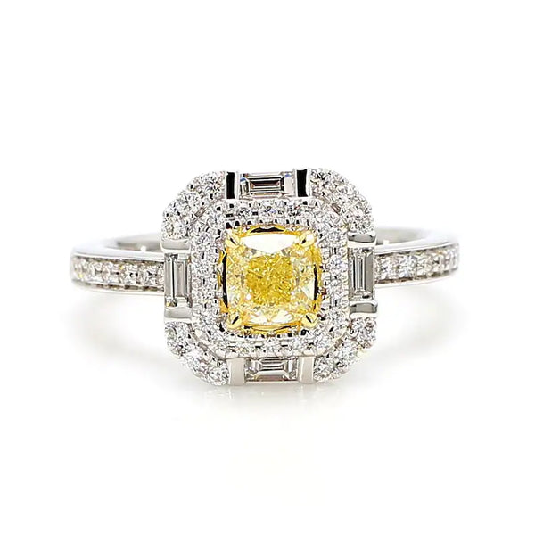 18K Solid Gold Cushion Lab Grown Yellow Diamond 1.24 Carat Cocktail Ring - Side View | Riyanika Jewels