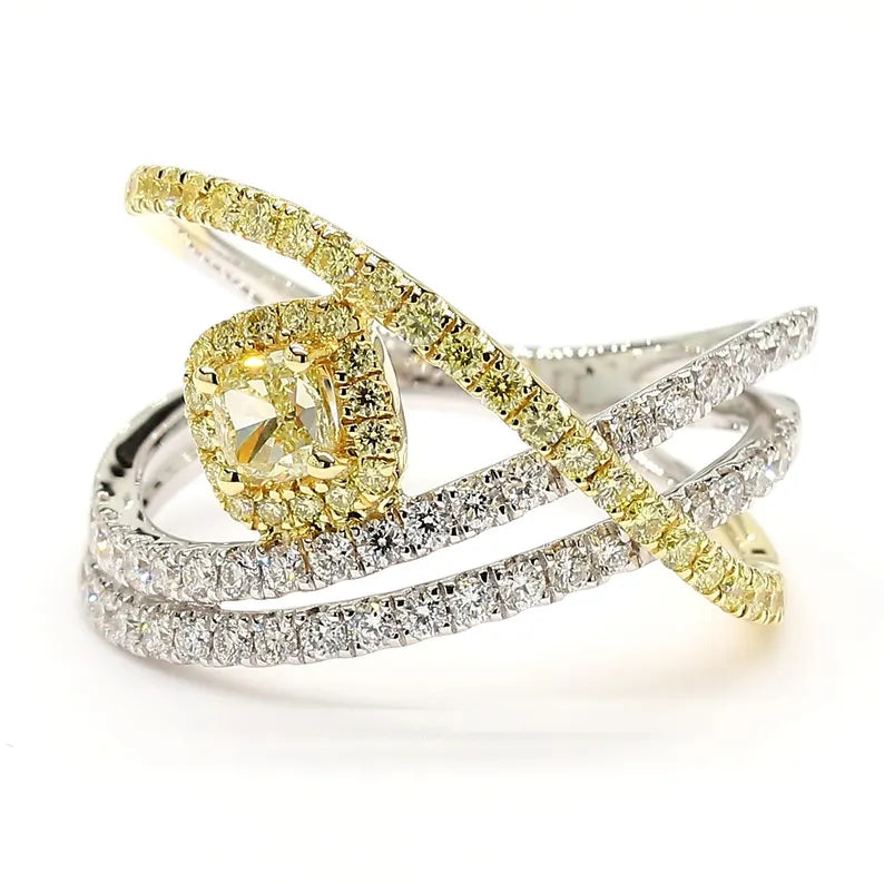 1.03ct Fancy Yellow Diamond Cushion Cut Cocktail Ring in 18K Solid Gold | Riyanika