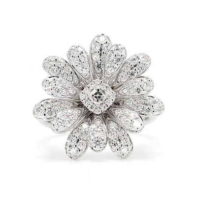 18K 1.11ct Asscher Cut & Round Cut Natural Diamond Cocktail Ring