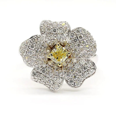 1.31ct Fancy Yellow Diamond Cushion Cut Cocktail Ring in 18K Solid Gold | Riyanika