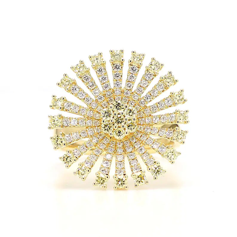 1.18ct Fancy Yellow Diamond Round Cut Cocktail Ring in 18K Solid Gold | Riyanika