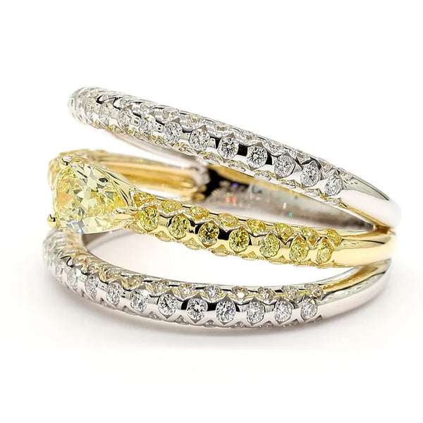 18K Solid Gold Pear Lab Grown Yellow Diamond 1.52 Carat Cocktail Ring - Side View | Riyanika Jewels