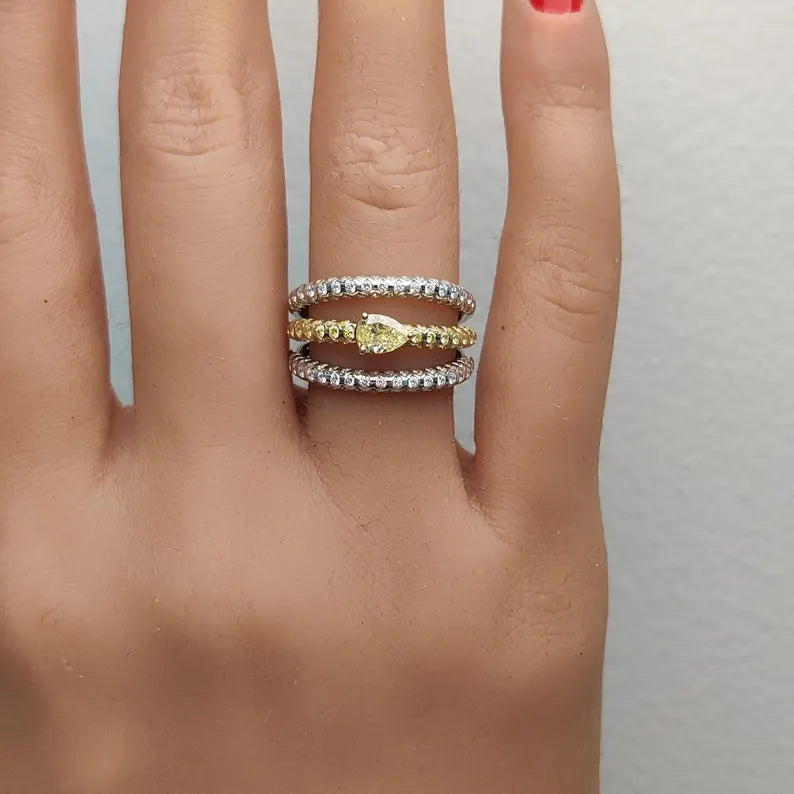 14K 1.52ct Lab Grown Yellow Diamond Pear Cut Cocktail Ring